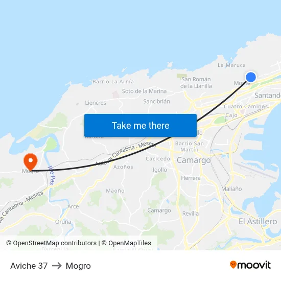Aviche 37 to Mogro map
