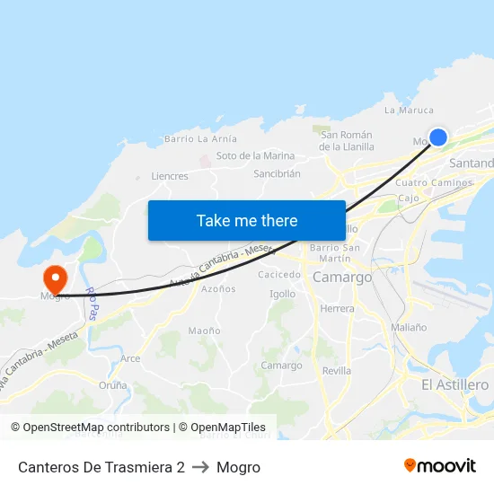 Canteros De Trasmiera 2 to Mogro map
