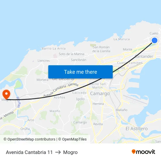 Avenida Cantabria 11 to Mogro map