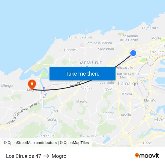 Los Ciruelos 47 to Mogro map