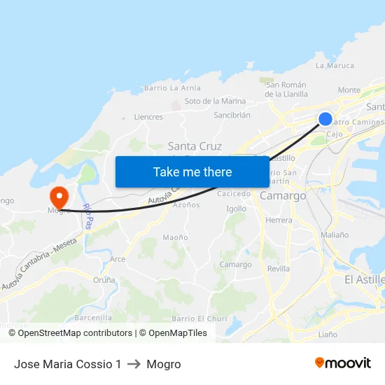 Jose Maria Cossio 1 to Mogro map