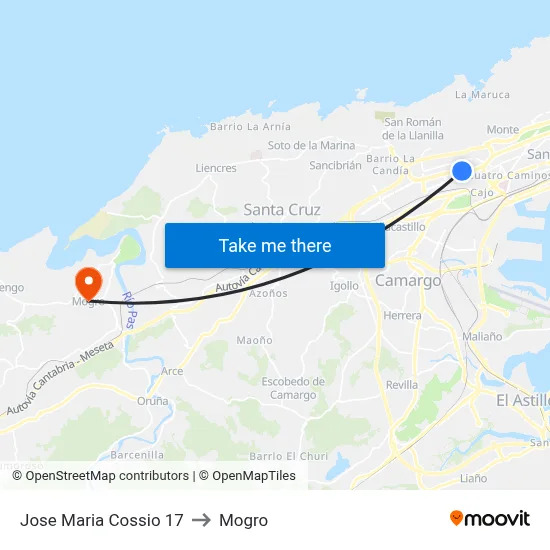 Jose Maria Cossio 17 to Mogro map