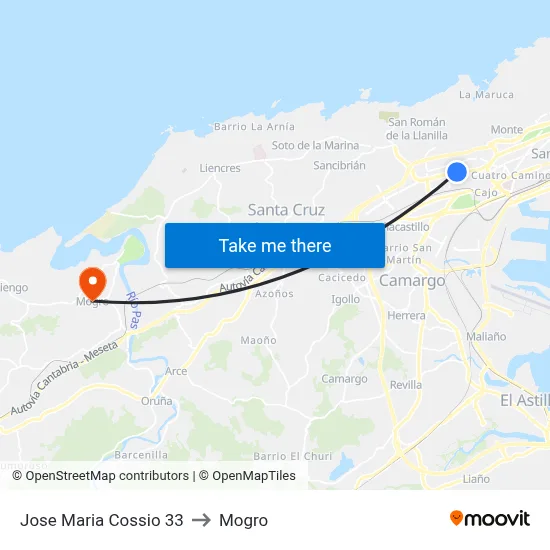 Jose Maria Cossio 33 to Mogro map