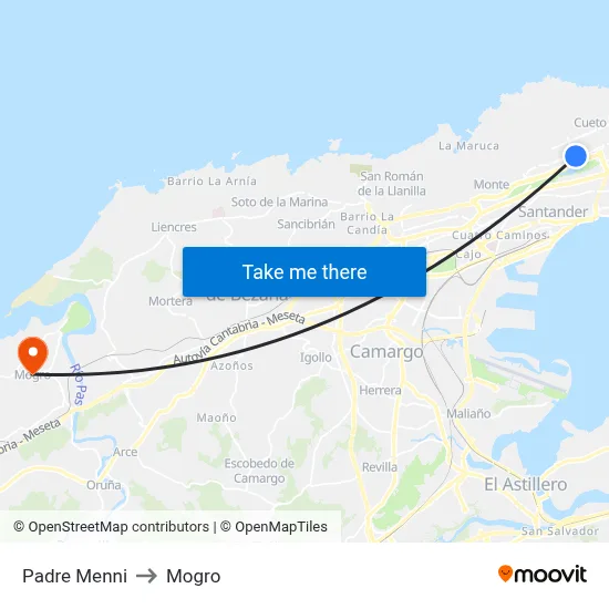 Padre Menni to Mogro map