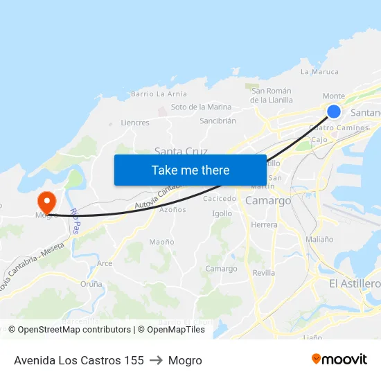 Avenida Los Castros 155 to Mogro map