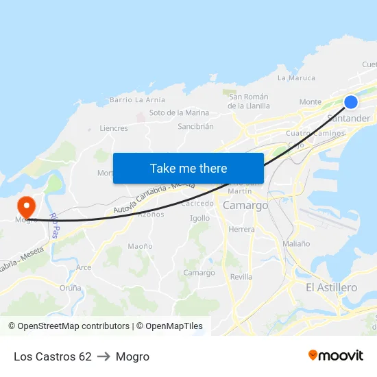 Los Castros 62 to Mogro map
