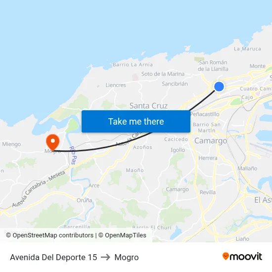 Avenida Del Deporte 15 to Mogro map
