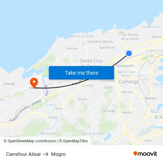 Carrefour Alisal to Mogro map