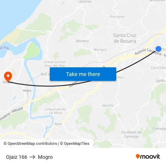 Ojaiz 166 to Mogro map