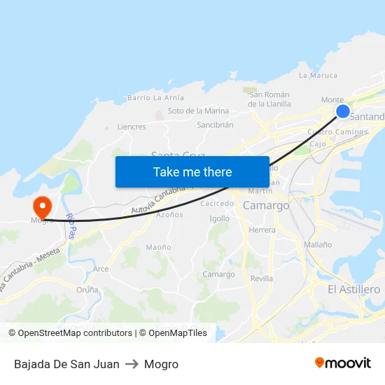 Bajada De San Juan to Mogro map