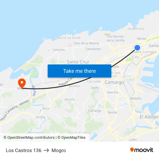Los Castros 136 to Mogro map