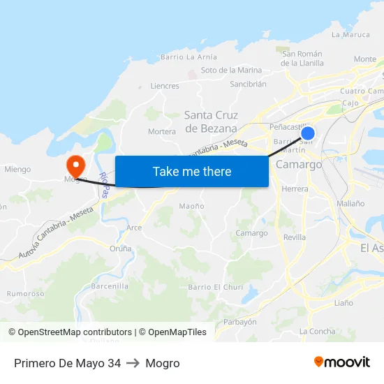 Primero De Mayo 34 to Mogro map