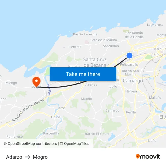 Adarzo to Mogro map