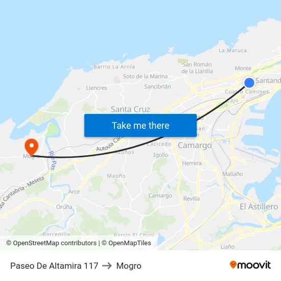 Paseo De Altamira 117 to Mogro map