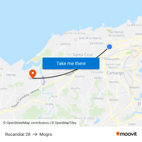 Rucandial 28 to Mogro map