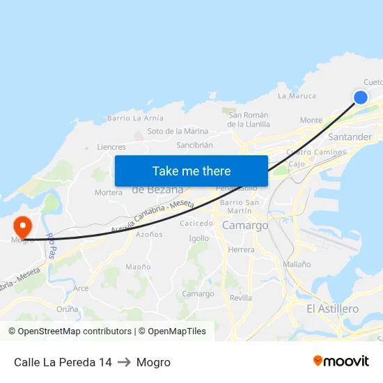 Calle La Pereda 14 to Mogro map