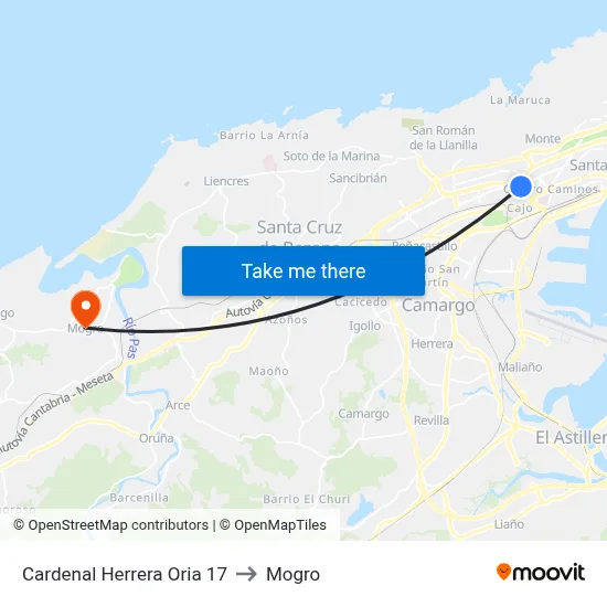 Cardenal Herrera Oria 17 to Mogro map