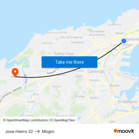 Jose Hierro 32 to Mogro map