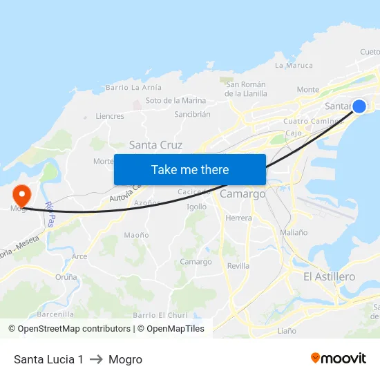 Santa Lucia 1 to Mogro map