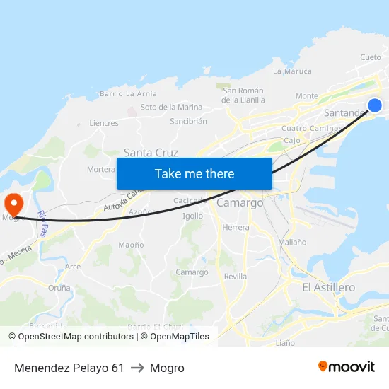 Menendez Pelayo 61 to Mogro map