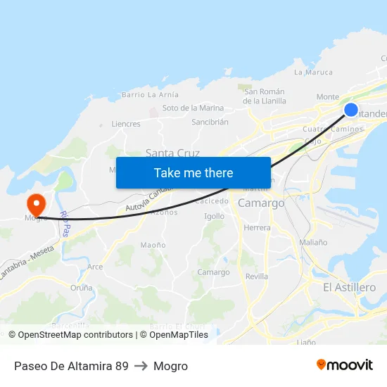 Paseo De Altamira 89 to Mogro map