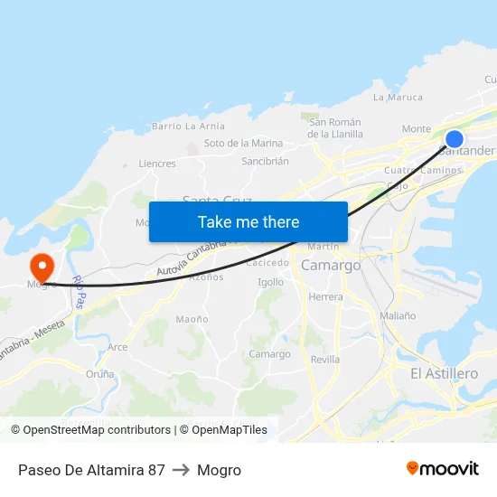 Paseo De Altamira 87 to Mogro map