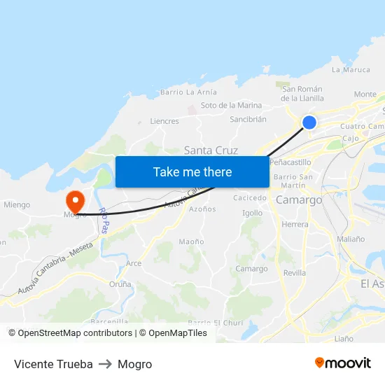 Vicente Trueba to Mogro map