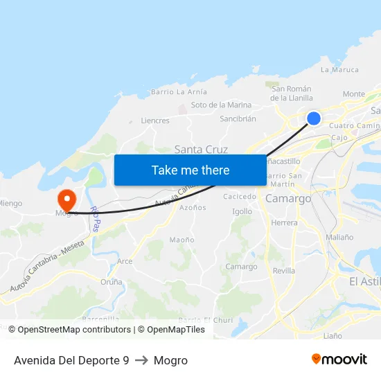 Avenida Del Deporte 9 to Mogro map