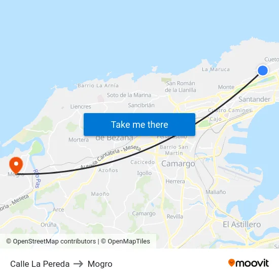 Calle La Pereda to Mogro map