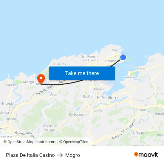 Plaza De Italia Casino to Mogro map