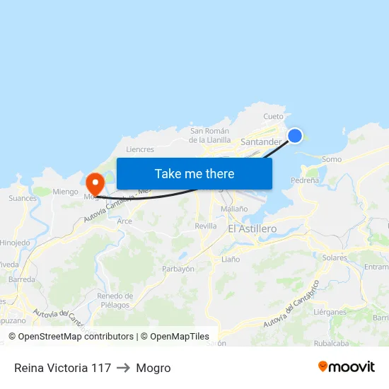 Reina Victoria 117 to Mogro map