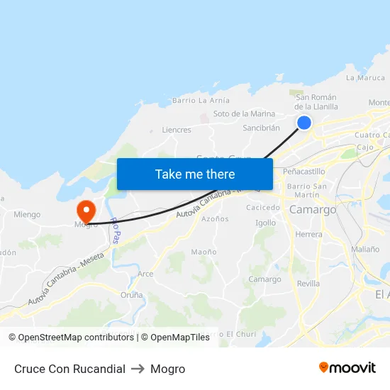 Cruce Con Rucandial to Mogro map