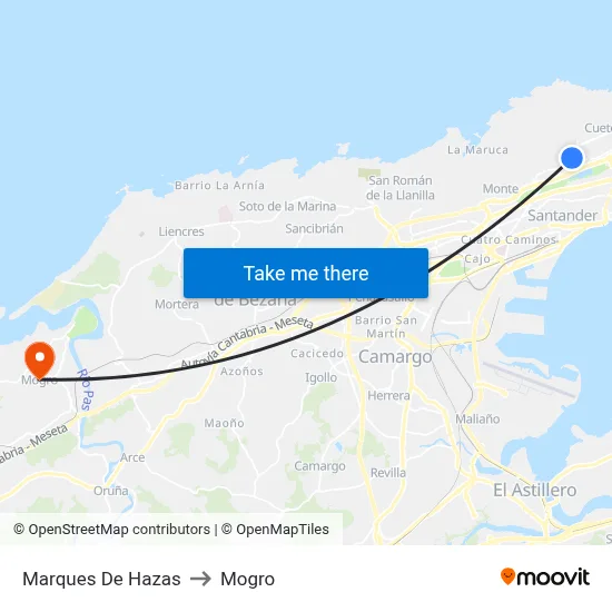 Marques De Hazas to Mogro map