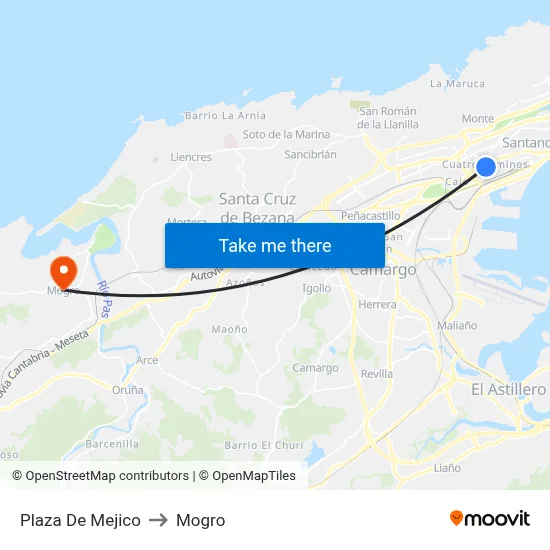 Plaza De Mejico to Mogro map