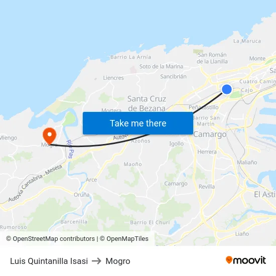 Luis Quintanilla Isasi to Mogro map