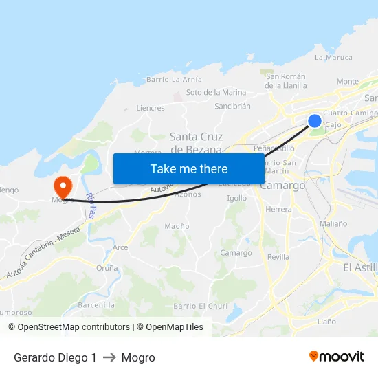 Gerardo Diego 1 to Mogro map