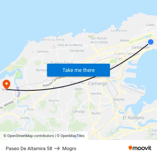 Paseo De Altamira 58 to Mogro map