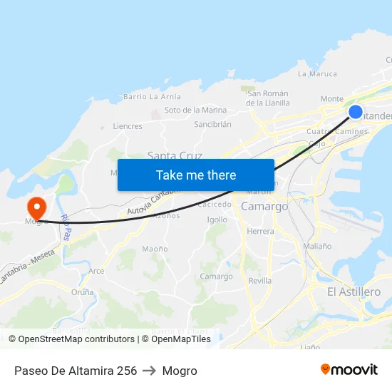 Paseo De Altamira 256 to Mogro map