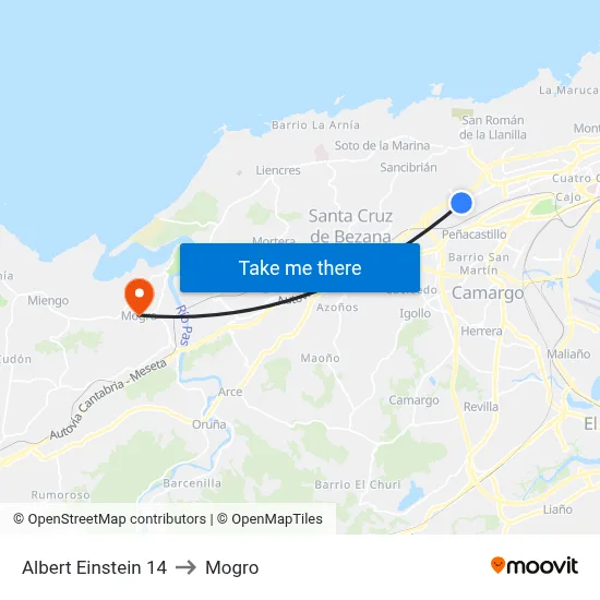 Albert Einstein 14 to Mogro map