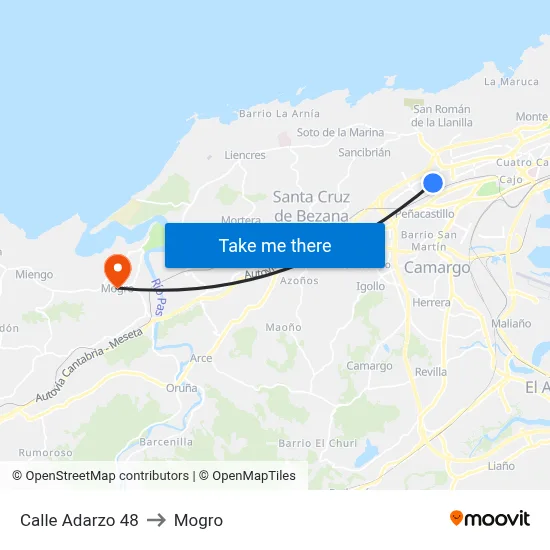 Calle Adarzo 48 to Mogro map