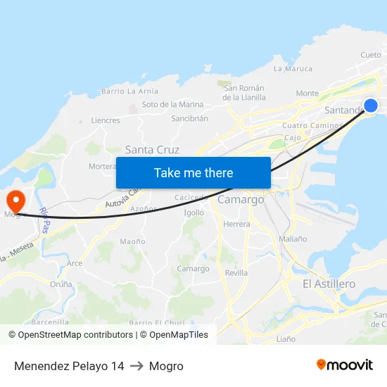 Menendez Pelayo 14 to Mogro map