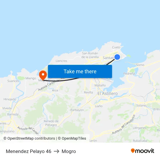Menendez Pelayo 46 to Mogro map