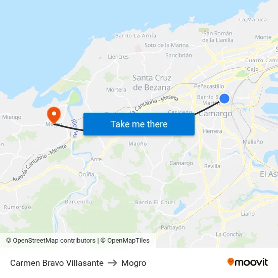 Carmen Bravo Villasante to Mogro map