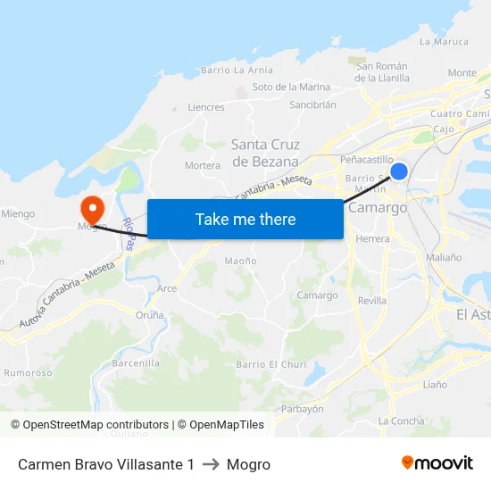 Carmen Bravo Villasante 1 to Mogro map