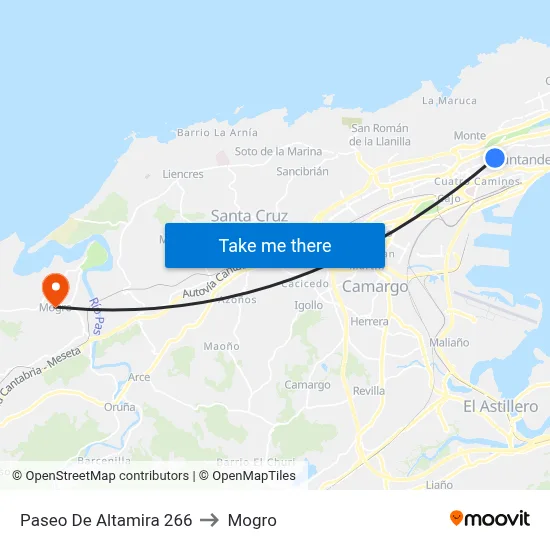 Paseo De Altamira 266 to Mogro map
