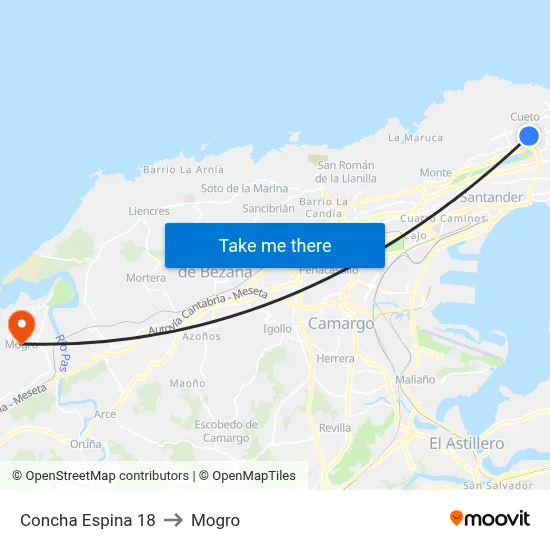 Concha Espina 18 to Mogro map