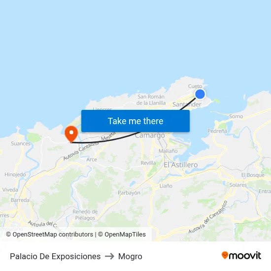 Palacio De Exposiciones to Mogro map