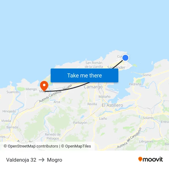 Valdenoja 32 to Mogro map