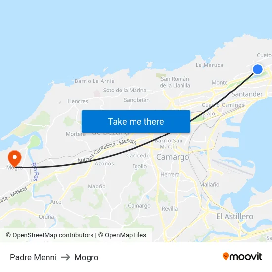 Padre Menni to Mogro map