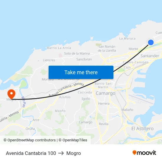 Avenida Cantabria 100 to Mogro map